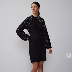 NWTG NY & CO Large Black Pearl Embellished Mock Neck Sweater Dress